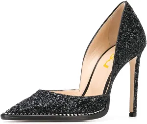 FSJ Women Sexy High Heels Slide Pumps Pointed Toe Studded Stiletto Party Evening Dress Shoes Size 4-15 US