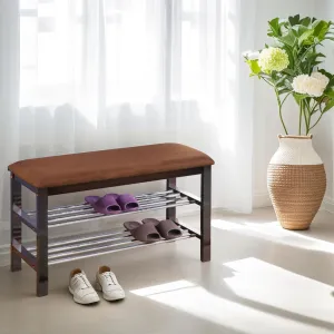 Functional Wood Shoe Bench with Comfortable Chocolate Microfiber Seat, Stylish Dark Espresso Finish