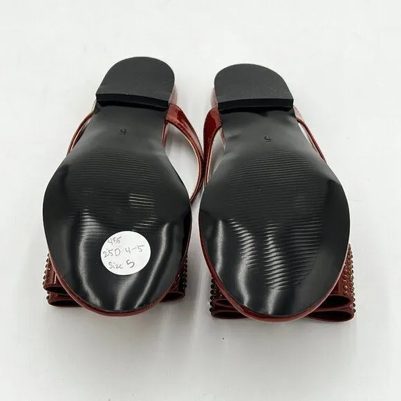 FYS Brown Jelly Thong Flat Sandal Rhinestone Bow Flip Flops Comfortable Slippers