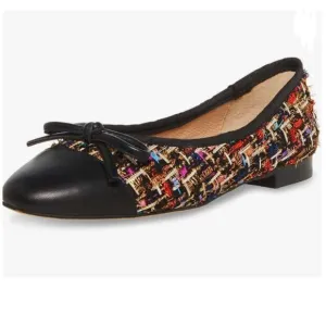FYS Colorful Checkered Round Cap Toe Flats Bow Decor Slip on Pumps Comfortable W