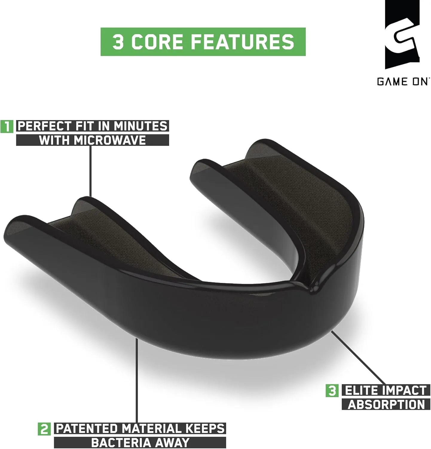 Game On Mouthguards - Only ADA Accepted Strapless Sports Mouth Guard for Football, Basketball, Lacrosse, Hockey - Superior Protection, Comfortable Fit (Braces Mouthguard)