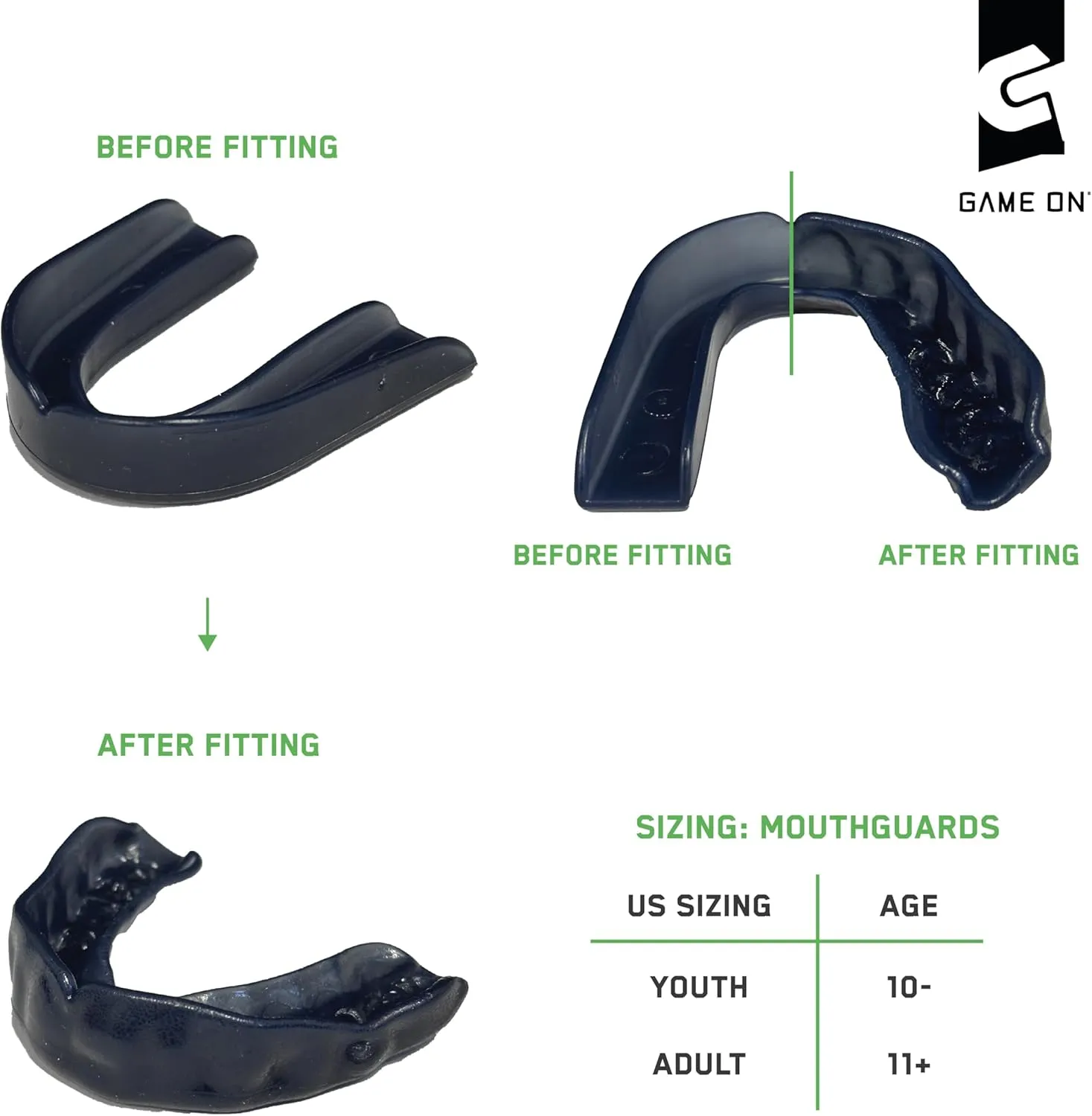 Game On Mouthguards - Only ADA Accepted Strapless Sports Mouth Guard for Football, Basketball, Lacrosse, Hockey - Superior Protection, Comfortable Fit (Braces Mouthguard)