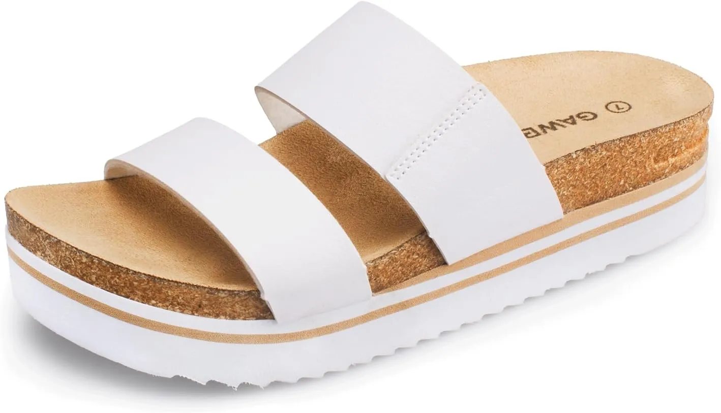GAWBAW Women's Summer Platform Sandals With Two Straps Comfortable Arch Support Beach Slide Sandals Cork Footbed Flatform Sandals For Women