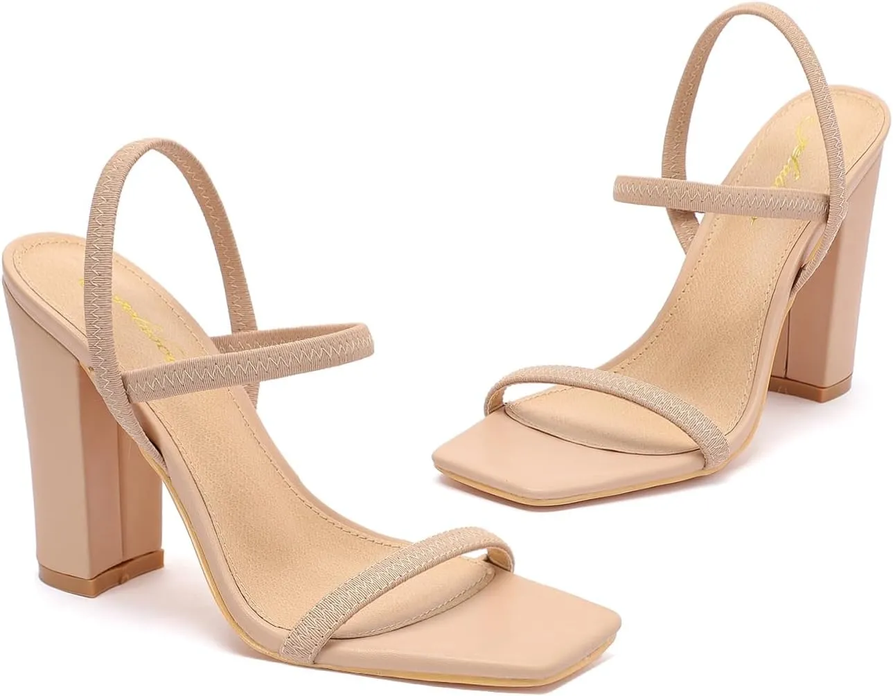 geluboao Heels Sandals for Women Open Square Toe Strappy Lace Up Heels Ankle Strap High Chunky Block Heeled Sandals