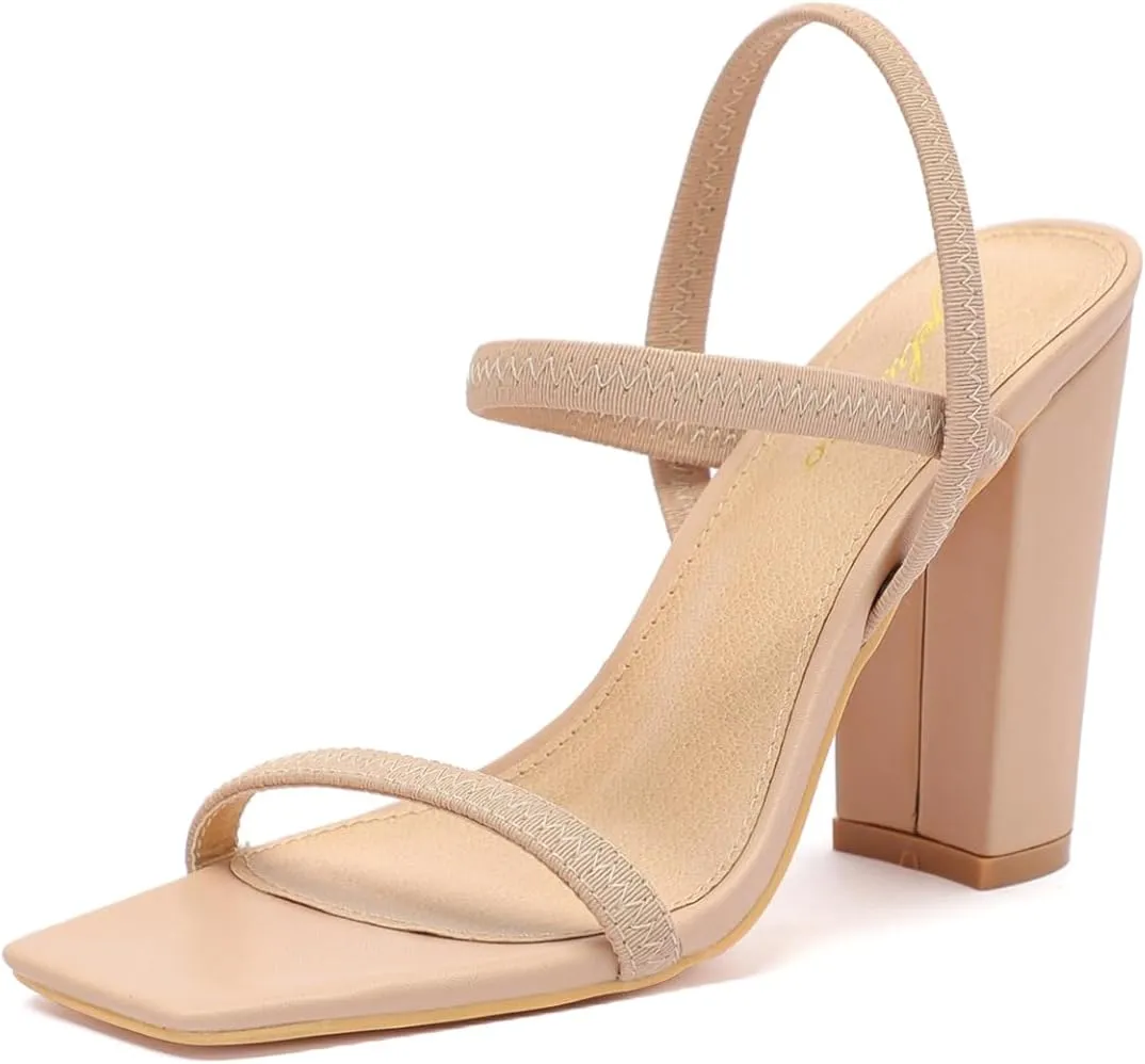 geluboao Heels Sandals for Women Open Square Toe Strappy Lace Up Heels Ankle Strap High Chunky Block Heeled Sandals