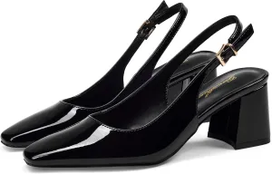 GENSHUO Slingback Heels for Women Pumps Square Closed Toe Low Chunky Block Heel Dress Pumps Comfortable Slip On Work Wedding Casual Office Shoes