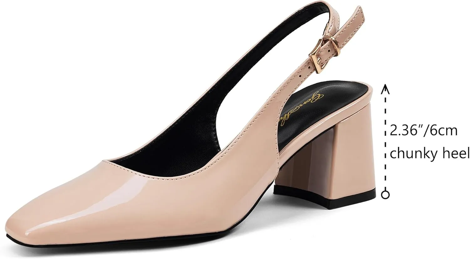 GENSHUO Slingback Heels for Women Pumps Square Closed Toe Low Chunky Block Heel Dress Pumps Comfortable Slip On Work Wedding Casual Office Shoes