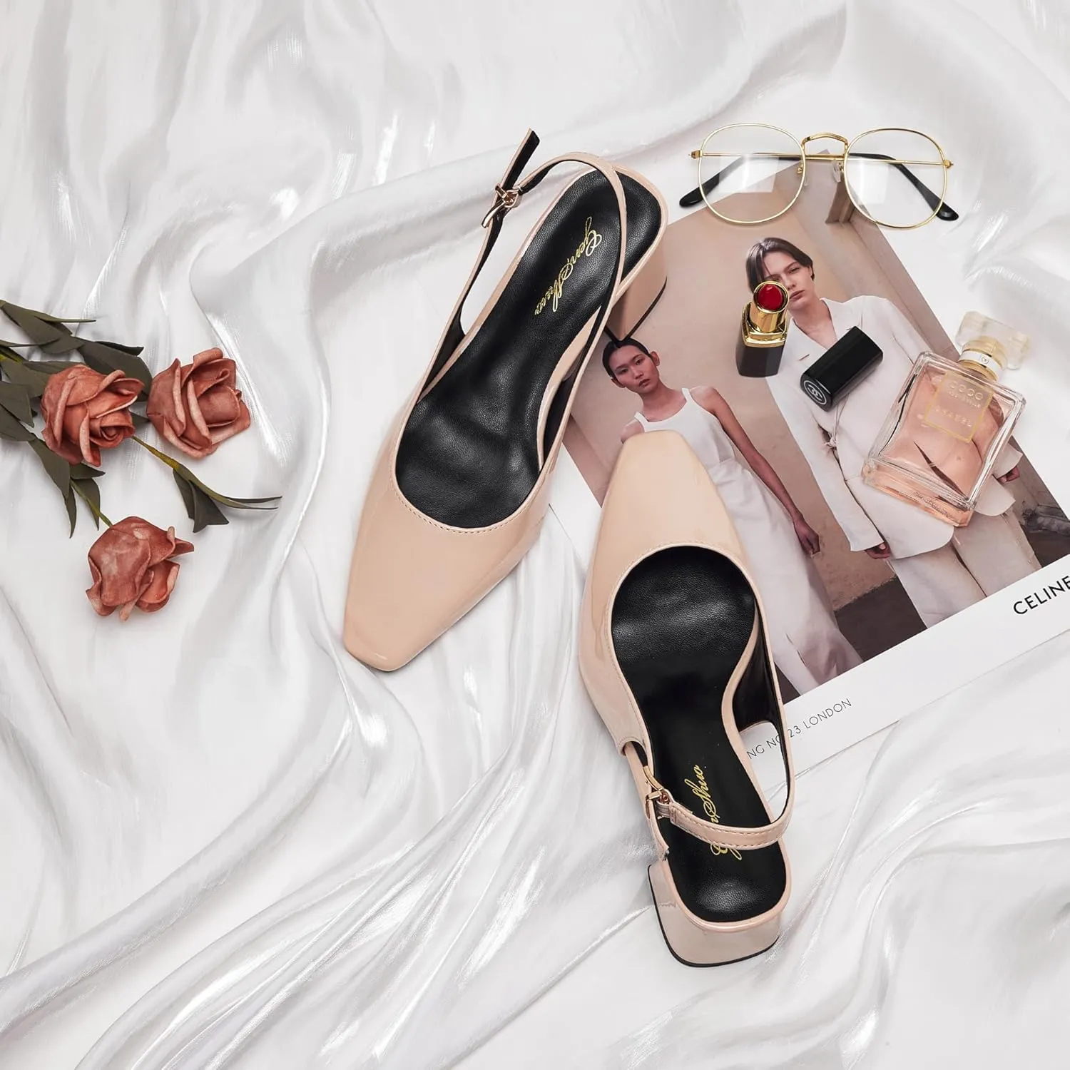 GENSHUO Slingback Heels for Women Pumps Square Closed Toe Low Chunky Block Heel Dress Pumps Comfortable Slip On Work Wedding Casual Office Shoes