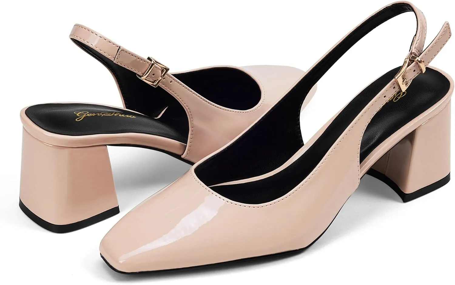 GENSHUO Slingback Heels for Women Pumps Square Closed Toe Low Chunky Block Heel Dress Pumps Comfortable Slip On Work Wedding Casual Office Shoes