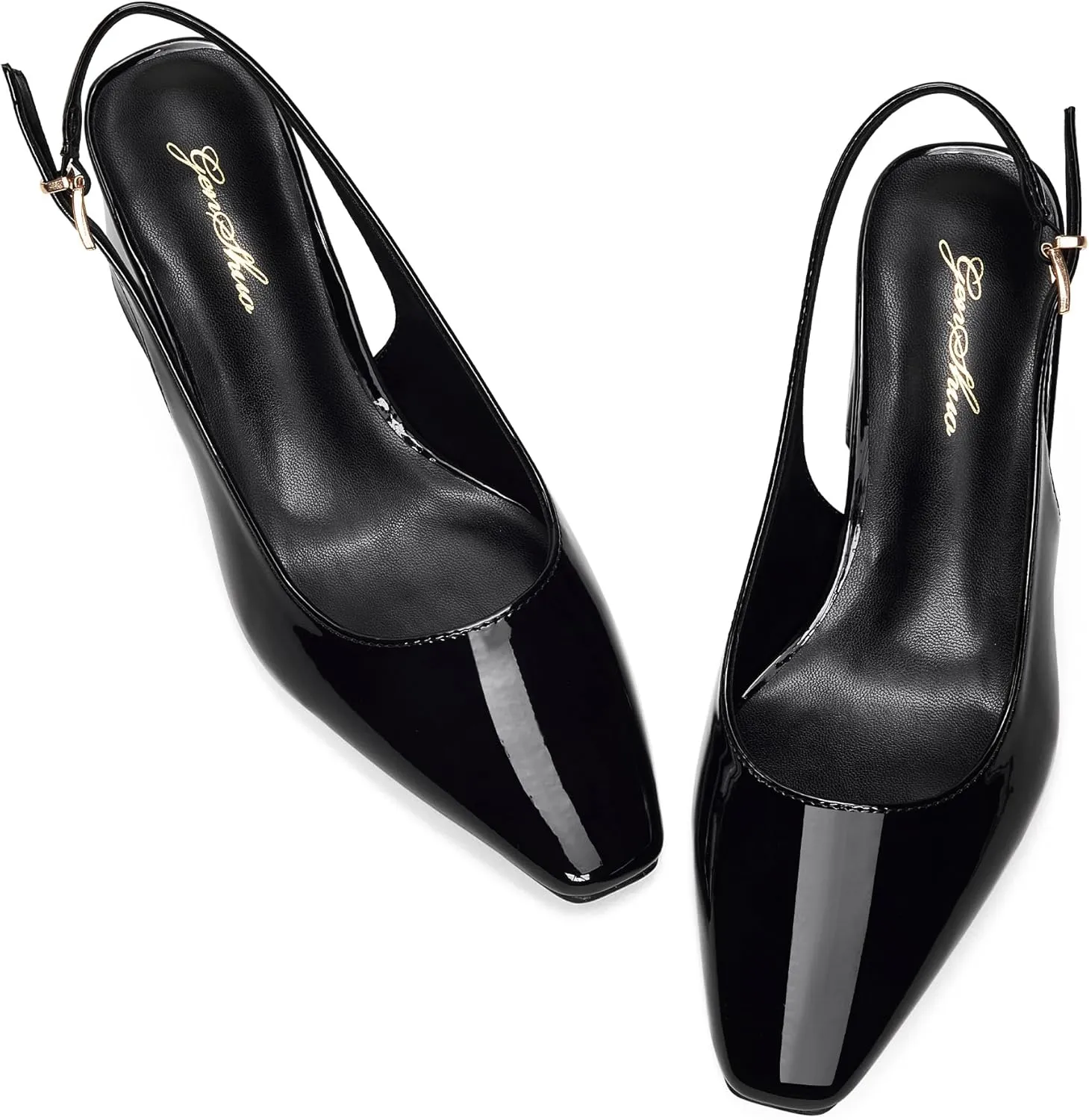 GENSHUO Slingback Heels for Women Pumps Square Closed Toe Low Chunky Block Heel Dress Pumps Comfortable Slip On Work Wedding Casual Office Shoes