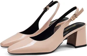 GENSHUO Slingback Heels for Women Pumps Square Closed Toe Low Chunky Block Heel Dress Pumps Comfortable Slip On Work Wedding Casual Office Shoes