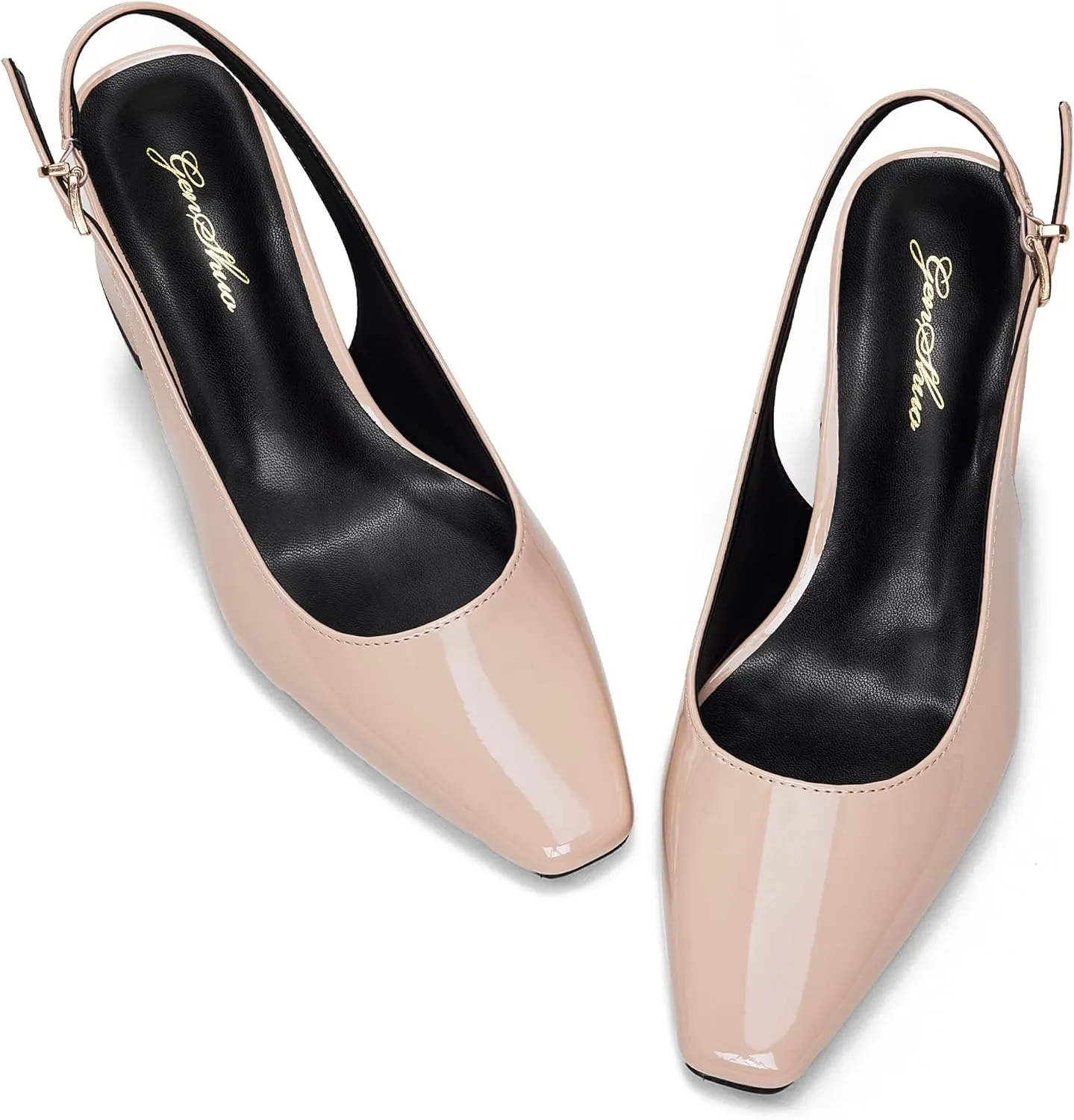GENSHUO Slingback Heels for Women Pumps Square Closed Toe Low Chunky Block Heel Dress Pumps Comfortable Slip On Work Wedding Casual Office Shoes