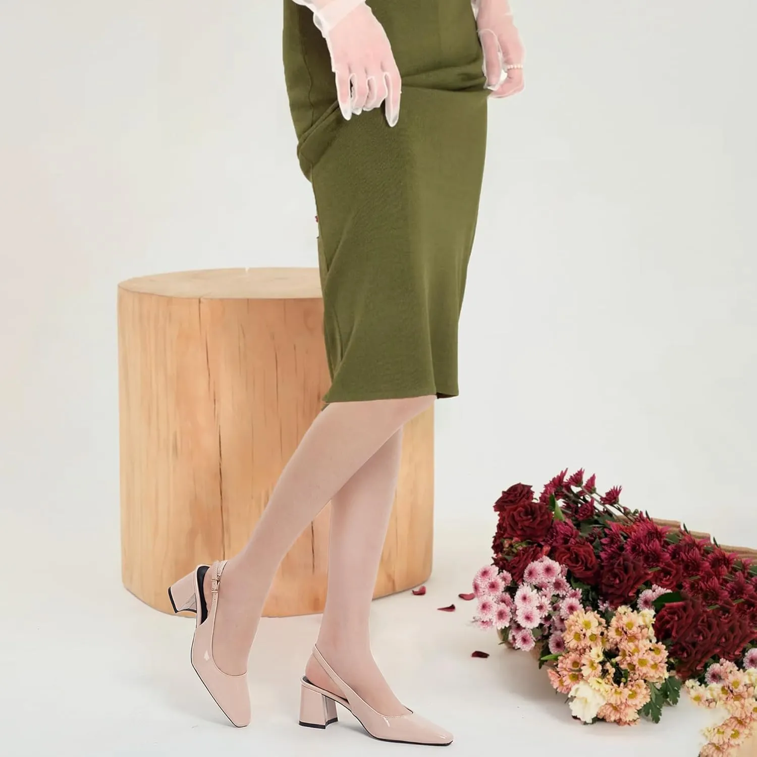 GENSHUO Slingback Heels for Women Pumps Square Closed Toe Low Chunky Block Heel Dress Pumps Comfortable Slip On Work Wedding Casual Office Shoes