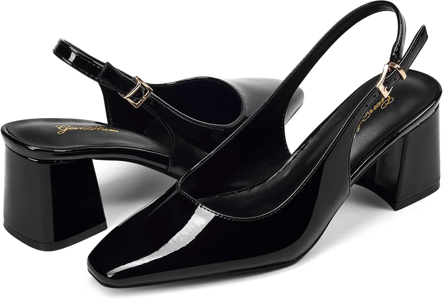 GENSHUO Slingback Heels for Women Pumps Square Closed Toe Low Chunky Block Heel Dress Pumps Comfortable Slip On Work Wedding Casual Office Shoes