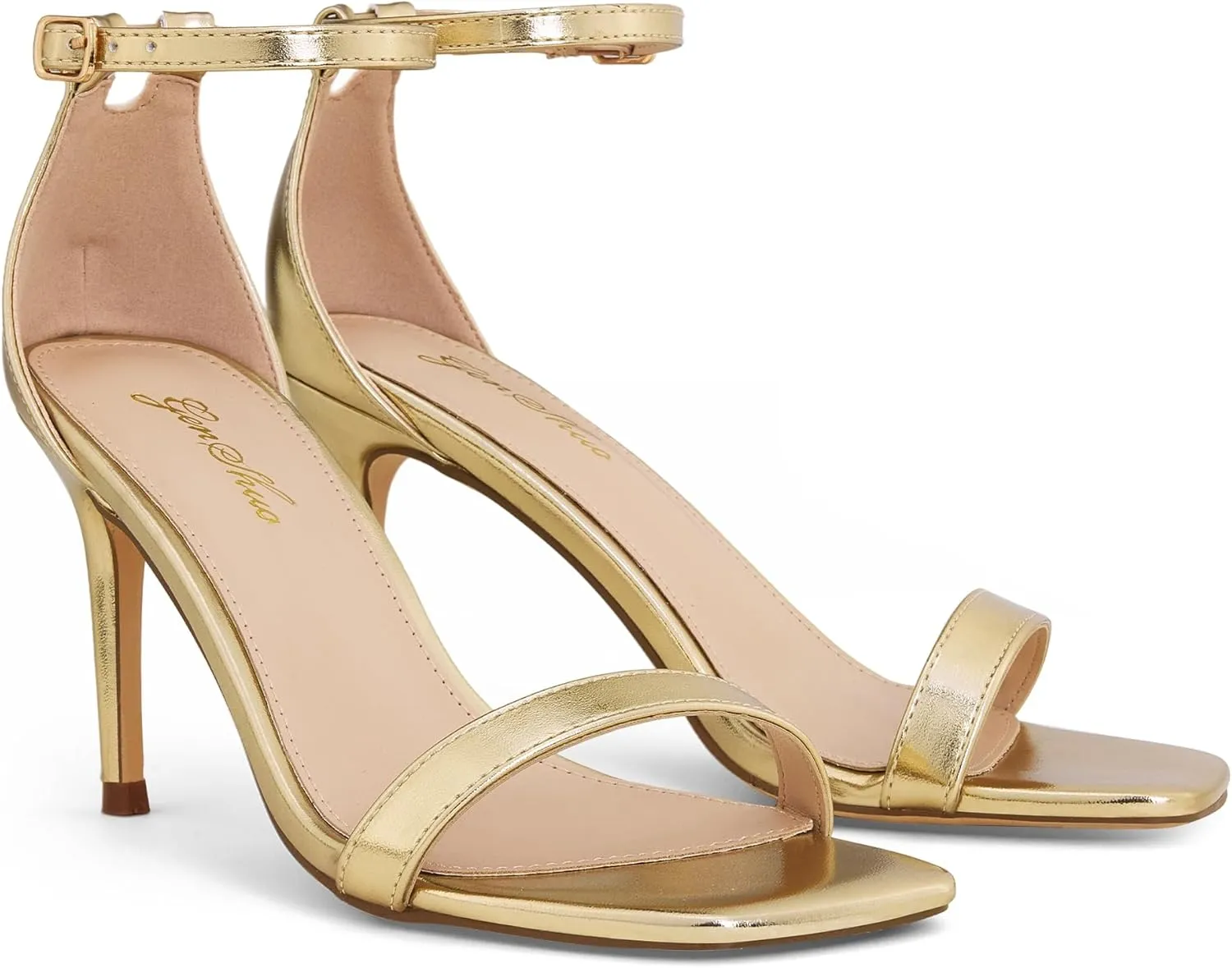 GENSHUO Women's Heeled Sandals Dressy Strappy Stiletto High Heels 3 Inch Square Open Toe Ankle Strap Buckle Sexy Prom Wedding Dress Shoes Ankle Wrap