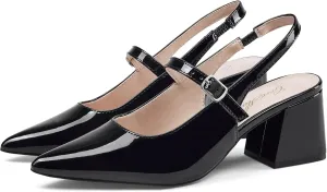 GENSHUO Women’s Slingback Chunky Heels 2.36 Inch Closed Pointed Toe Pumps Low Block Heels for Women Classic Comfort Party Daily Office Shoes