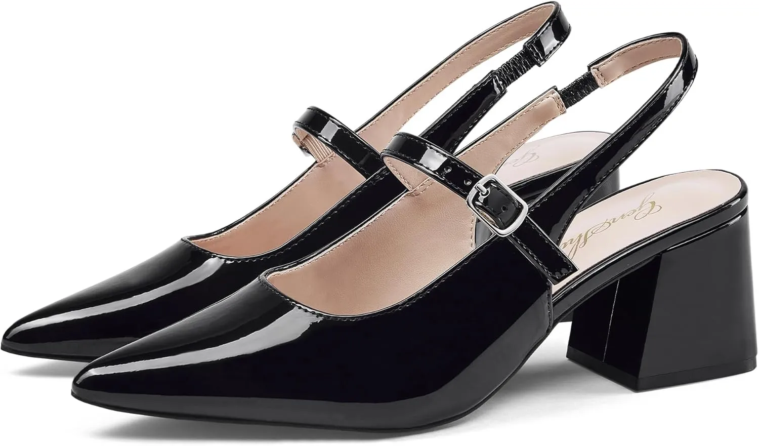 GENSHUO Women’s Slingback Chunky Heels 2.36 Inch Closed Pointed Toe Pumps Low Block Heels for Women Classic Comfort Party Daily Office Shoes
