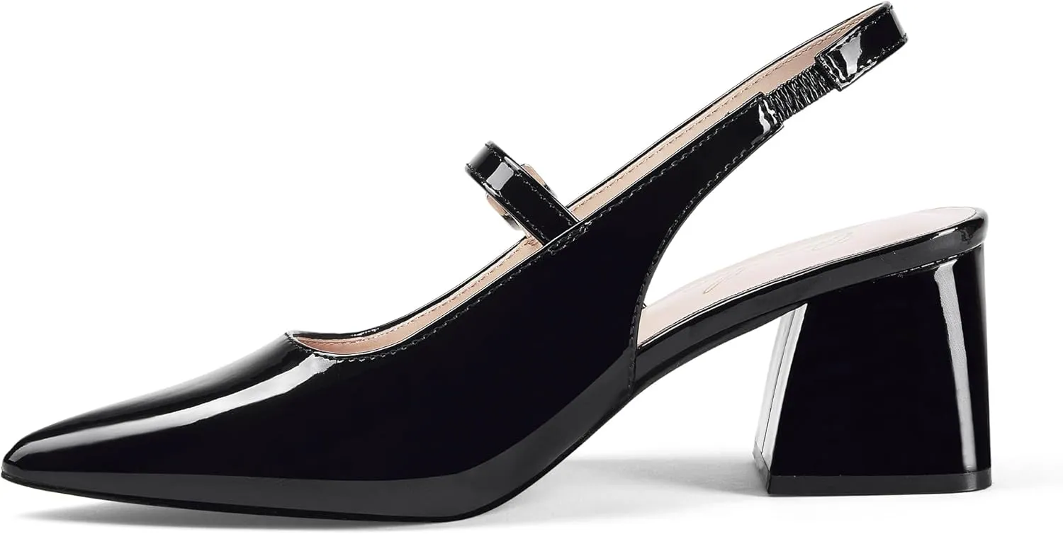 GENSHUO Women’s Slingback Chunky Heels 2.36 Inch Closed Pointed Toe Pumps Low Block Heels for Women Classic Comfort Party Daily Office Shoes