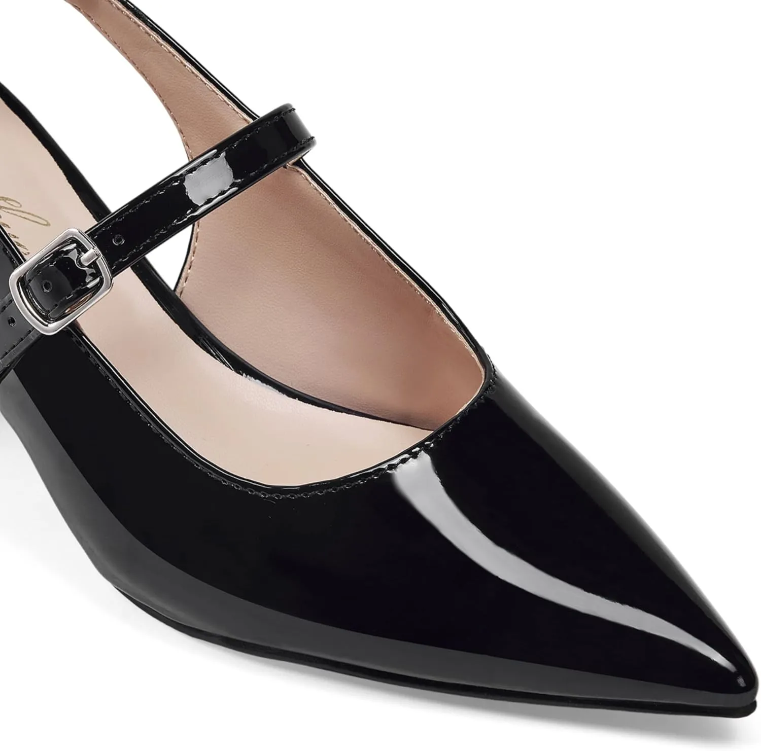 GENSHUO Women’s Slingback Chunky Heels 2.36 Inch Closed Pointed Toe Pumps Low Block Heels for Women Classic Comfort Party Daily Office Shoes