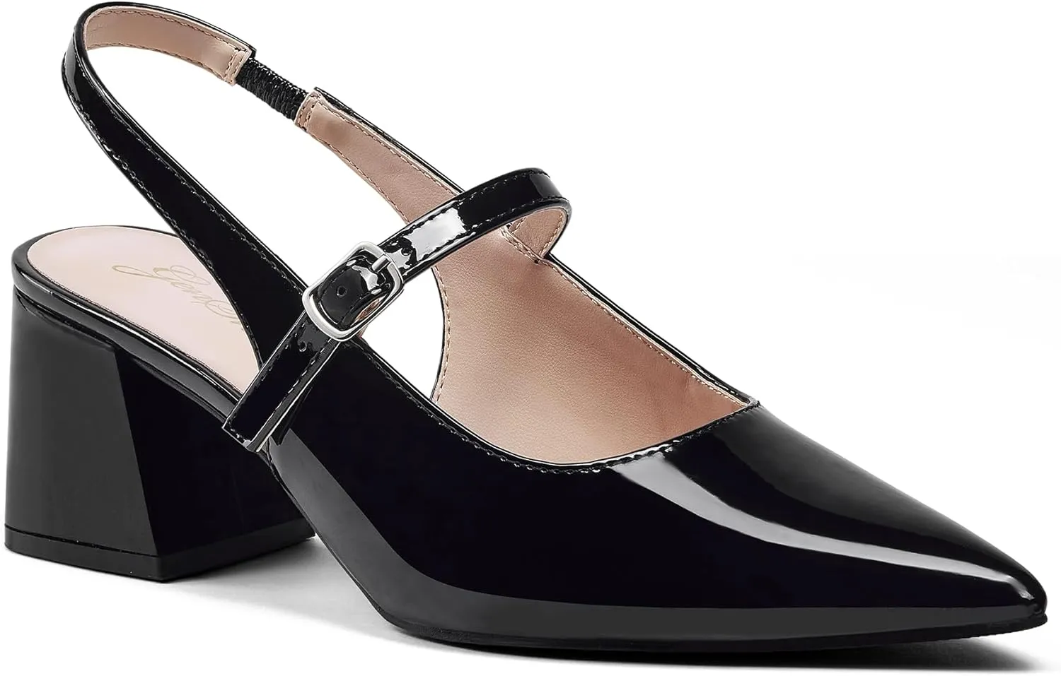 GENSHUO Women’s Slingback Chunky Heels 2.36 Inch Closed Pointed Toe Pumps Low Block Heels for Women Classic Comfort Party Daily Office Shoes