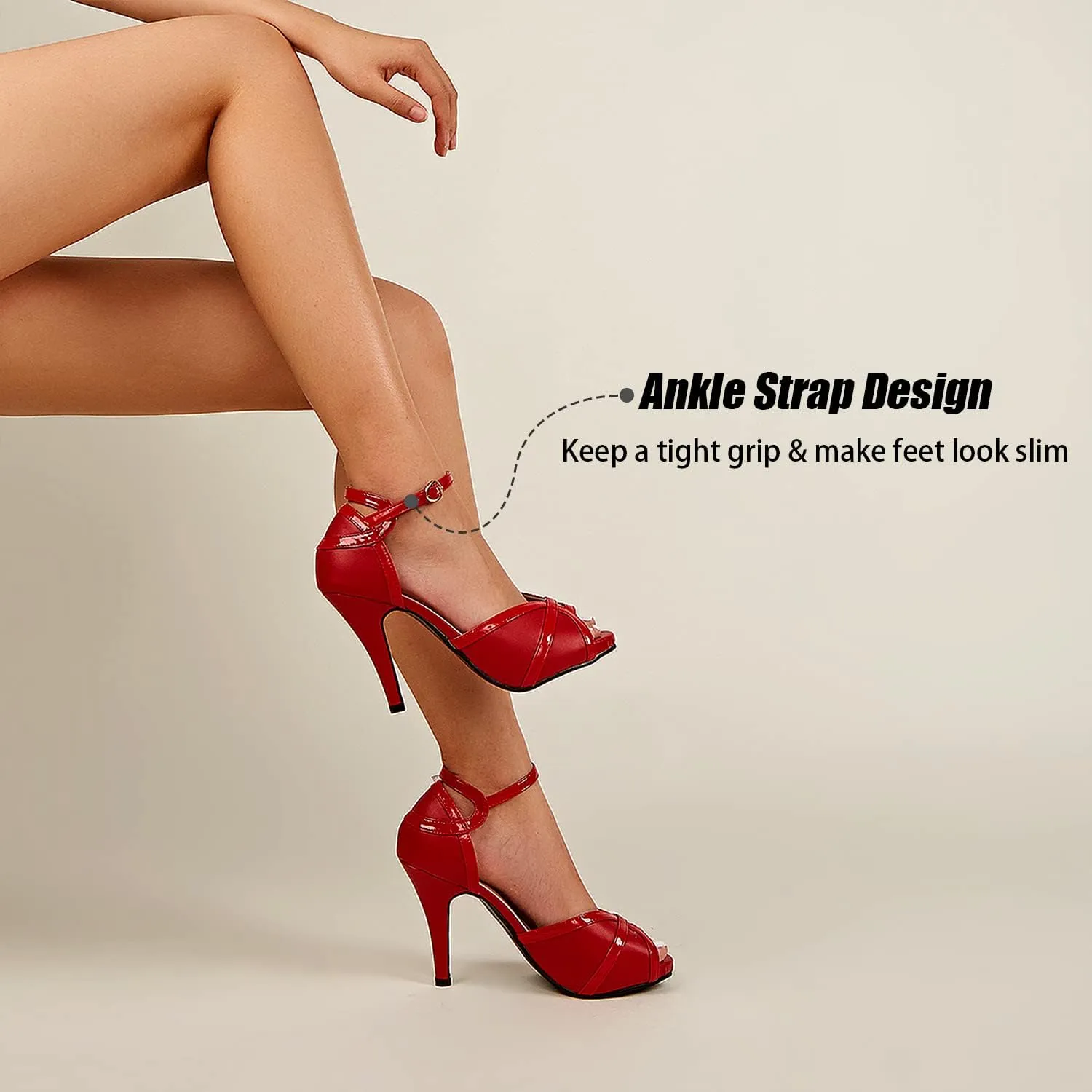 getmorebeauty Peep Toe Heels for Women Sexy Strappy High Heels Ankle Strap Heeled Sandals