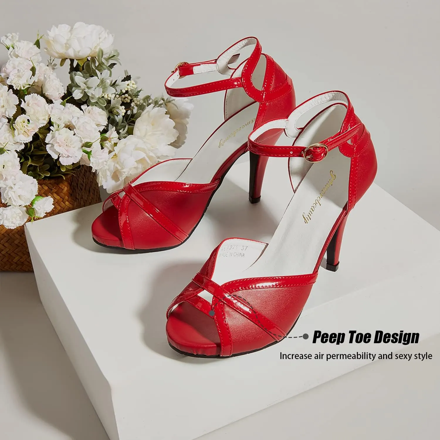 getmorebeauty Peep Toe Heels for Women Sexy Strappy High Heels Ankle Strap Heeled Sandals