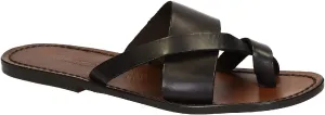 Gianluca - Handmade Men's Dark Brown Leather Manmade Slippers - Thong Sandals - Size: 7 US