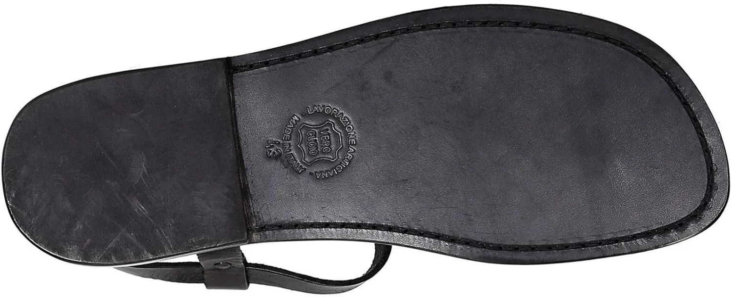 Gianluca - L'artigiano del cuoio Handmade Black Leather Thong Sandals for Men