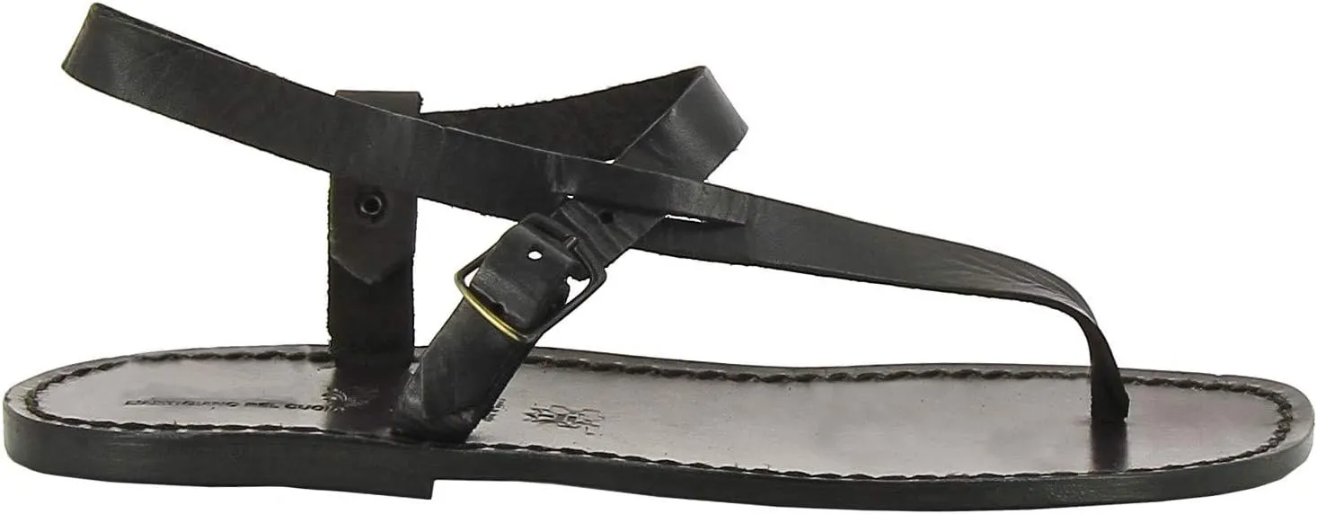 Gianluca - L'artigiano del cuoio Handmade Black Leather Thong Sandals for Men