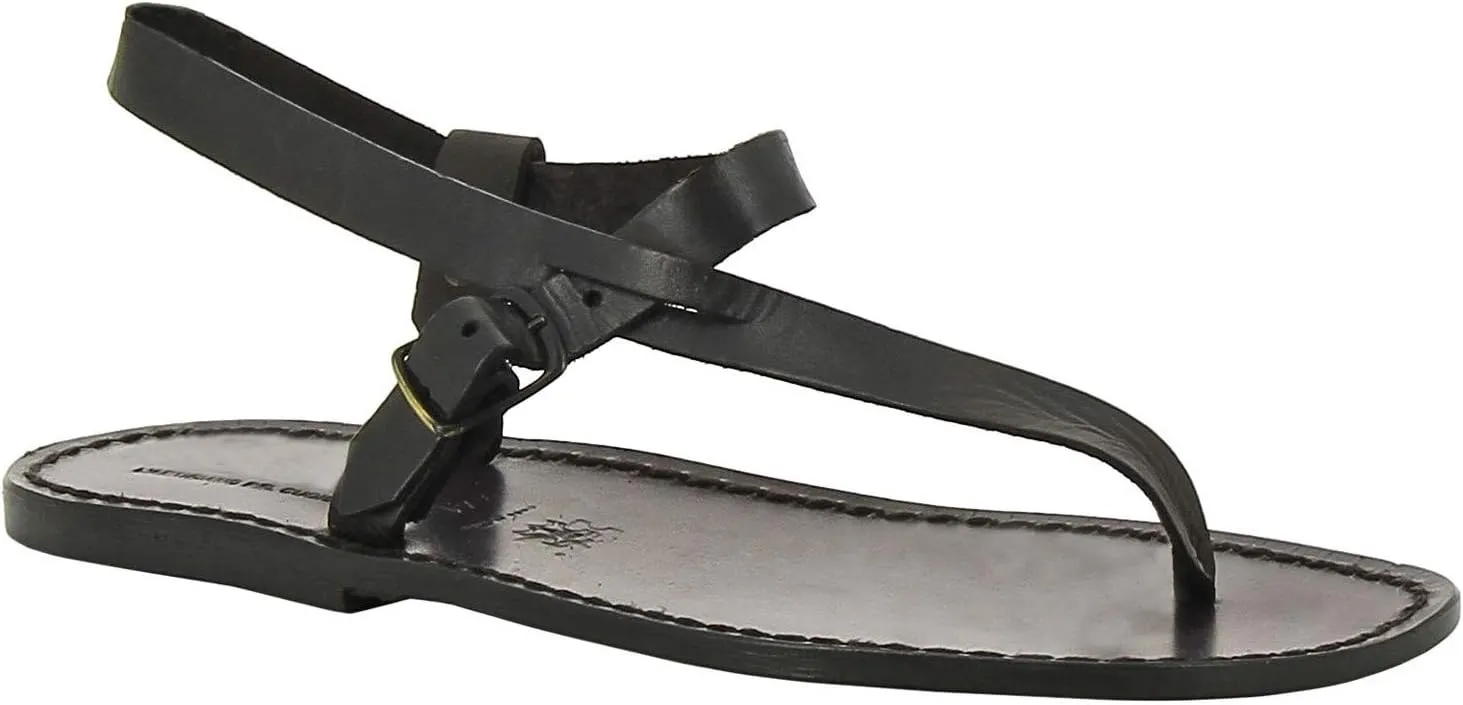 Gianluca - L'artigiano del cuoio Handmade Black Leather Thong Sandals for Men