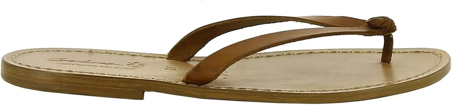 Gianluca - L'artigiano del cuoio Handmade Thong Sandals for Women Dark Brown Leather