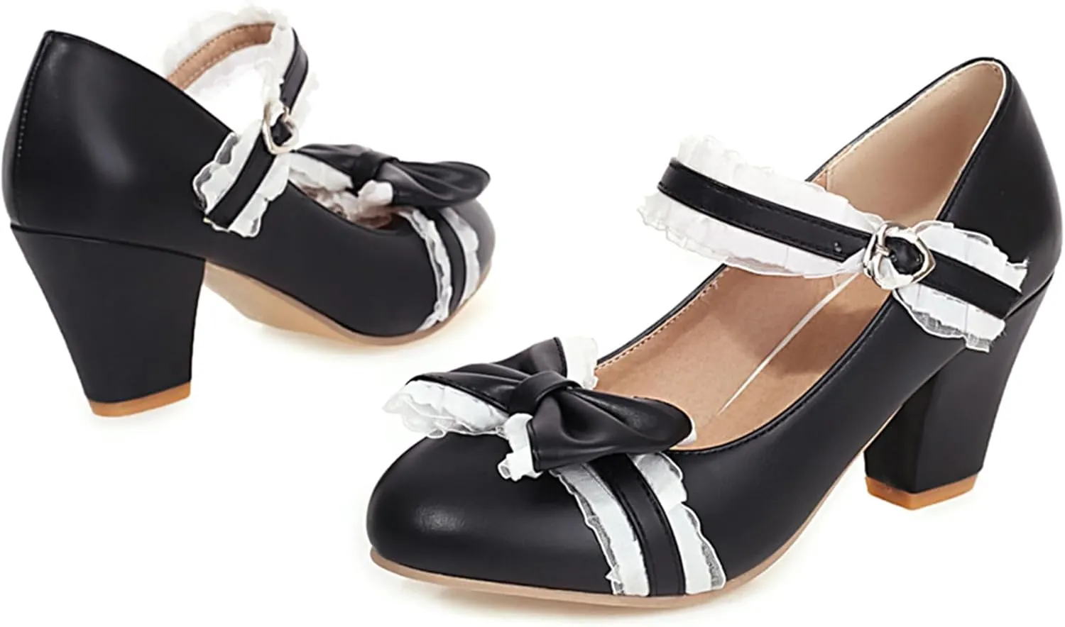 Gicoiz Women Polka Dot Mary Jane Bow Pumps Block Heels