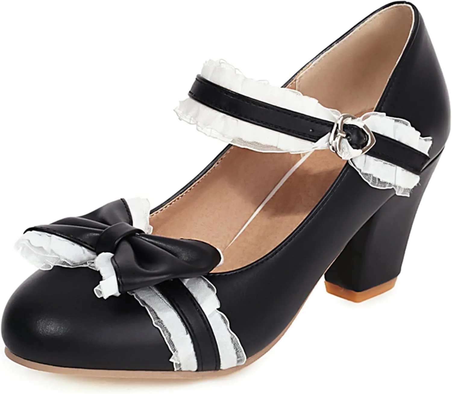 Gicoiz Women Polka Dot Mary Jane Bow Pumps Block Heels
