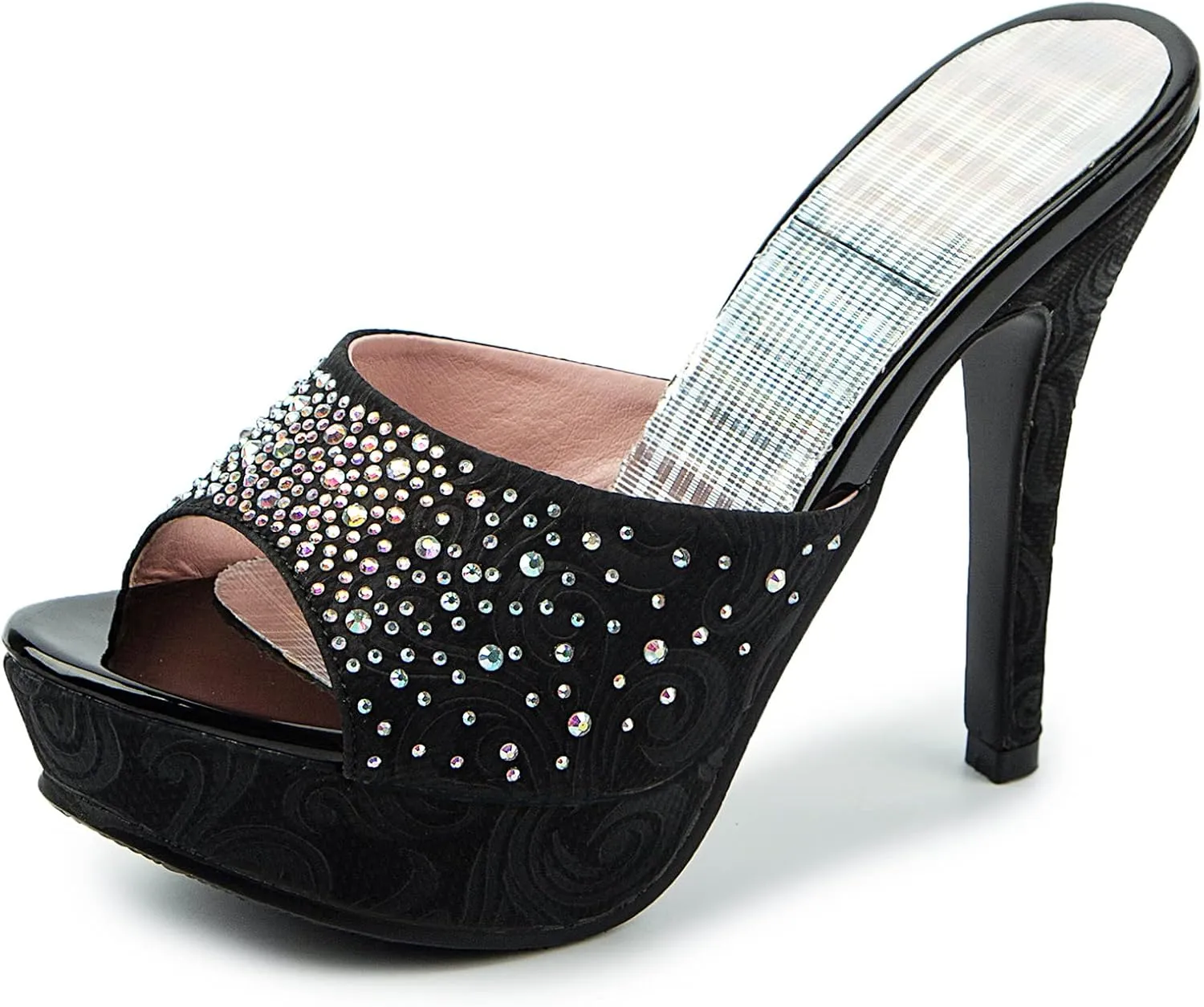 Gicoiz Women Stiletto Mules Platform High Heel Glitter Sandals Peep Toe