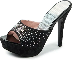 Gicoiz Women Stiletto Mules Platform High Heel Glitter Sandals Peep Toe