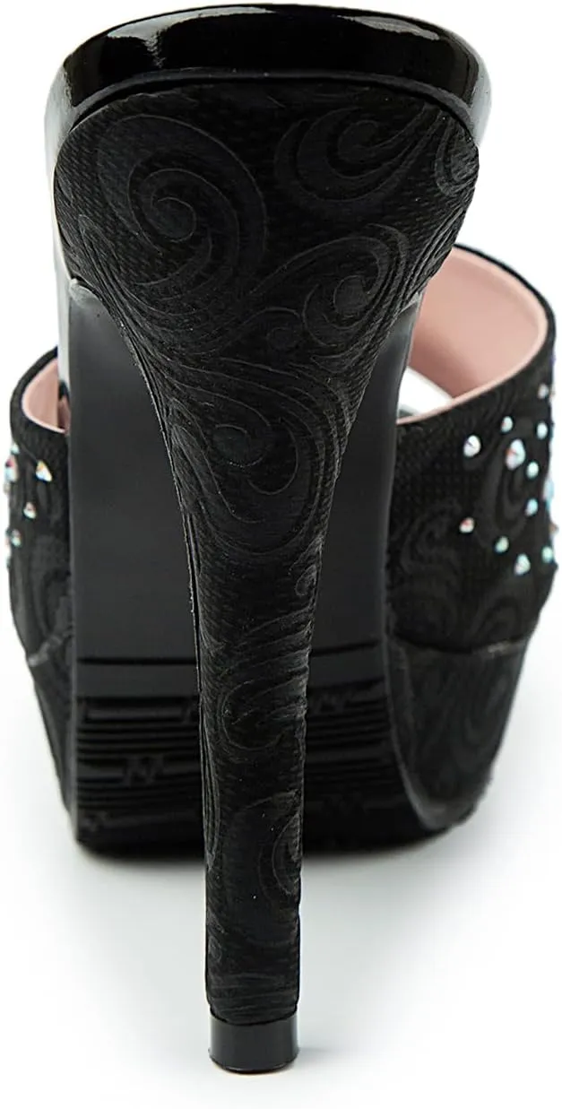 Gicoiz Women Stiletto Mules Platform High Heel Glitter Sandals Peep Toe