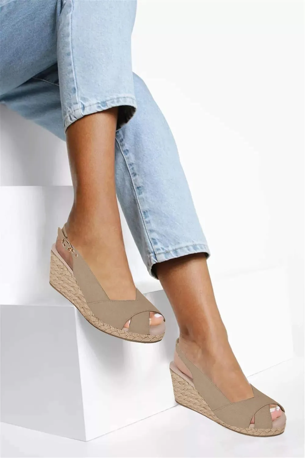 gihubafuil Women's Platform Wedges Sandals Open Toe Buckle Slingback Espadrilles Cross Band Slip-on High Heels