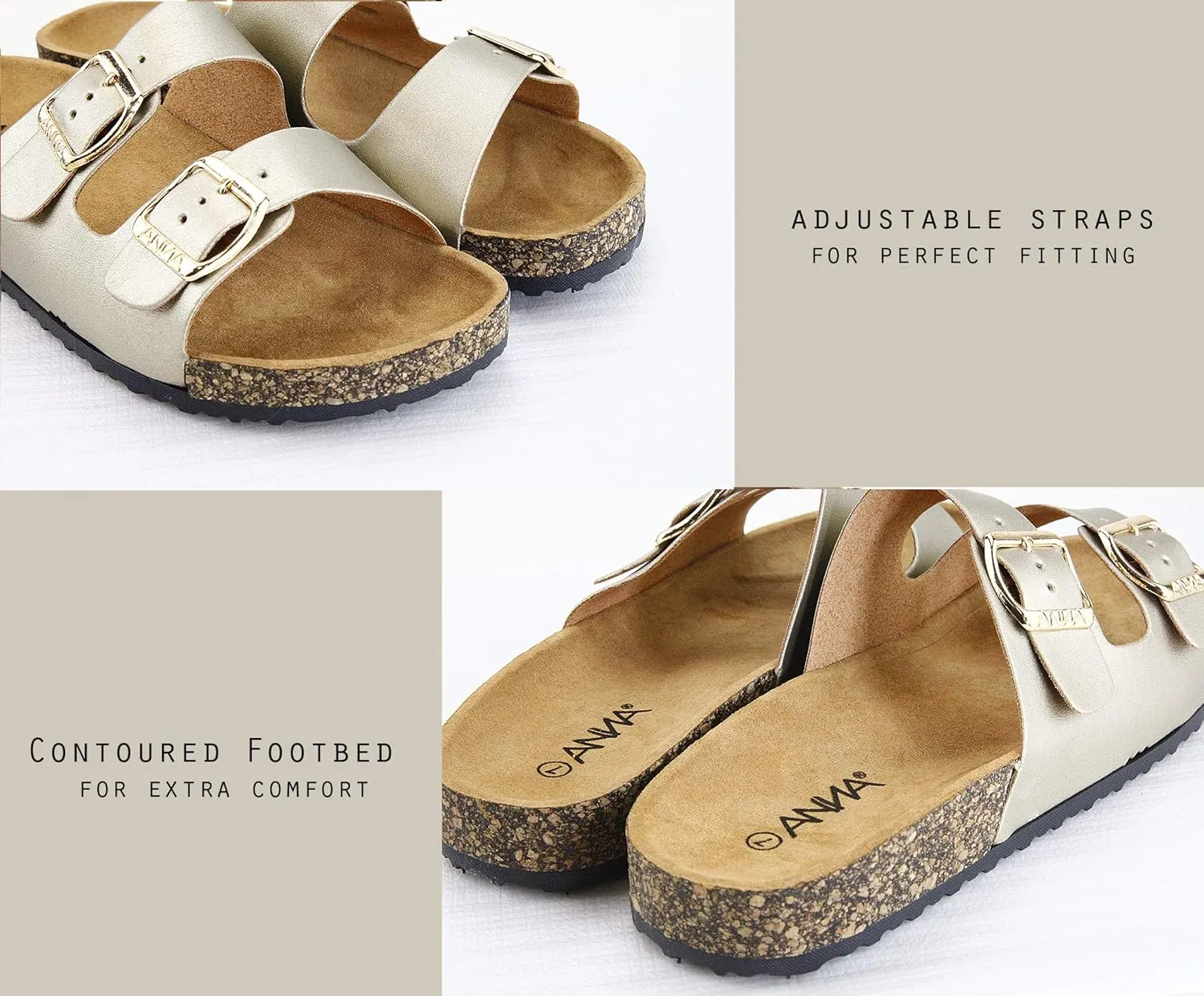 Glory Women's Slide Sandals Cork Footbed Double Buckle