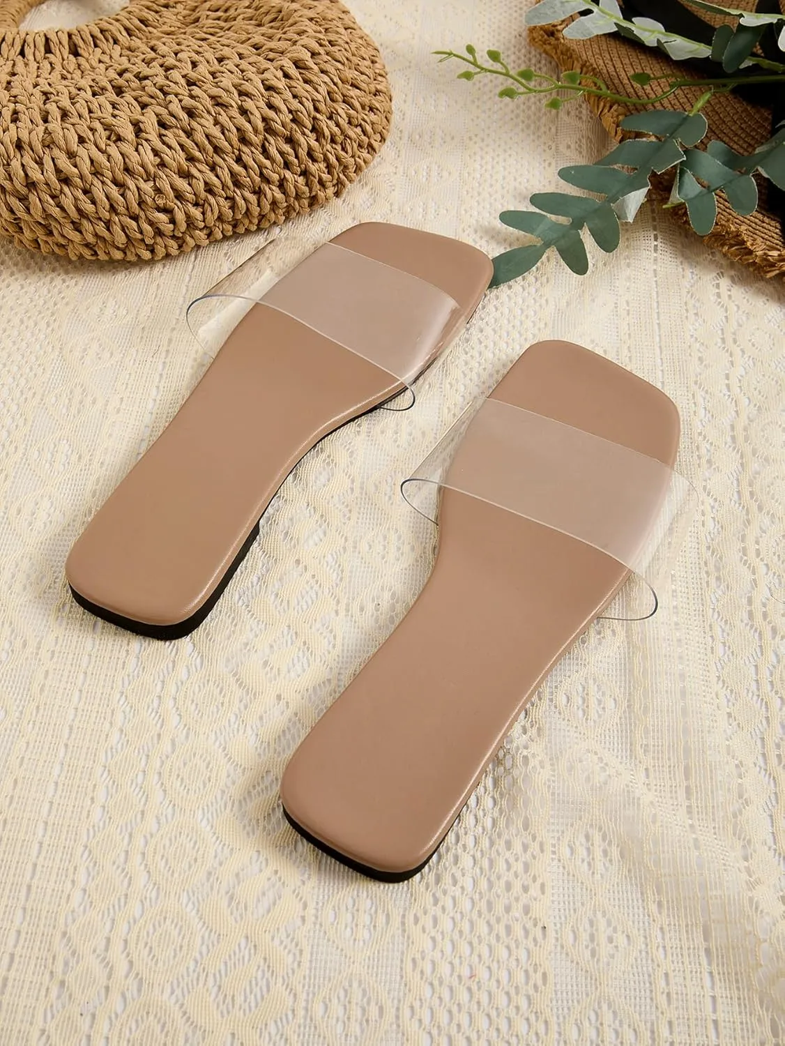 GORGLITTER Clear Sandals Transparent Flat Sandals Dressy Open Toe Casual Slide Sandals