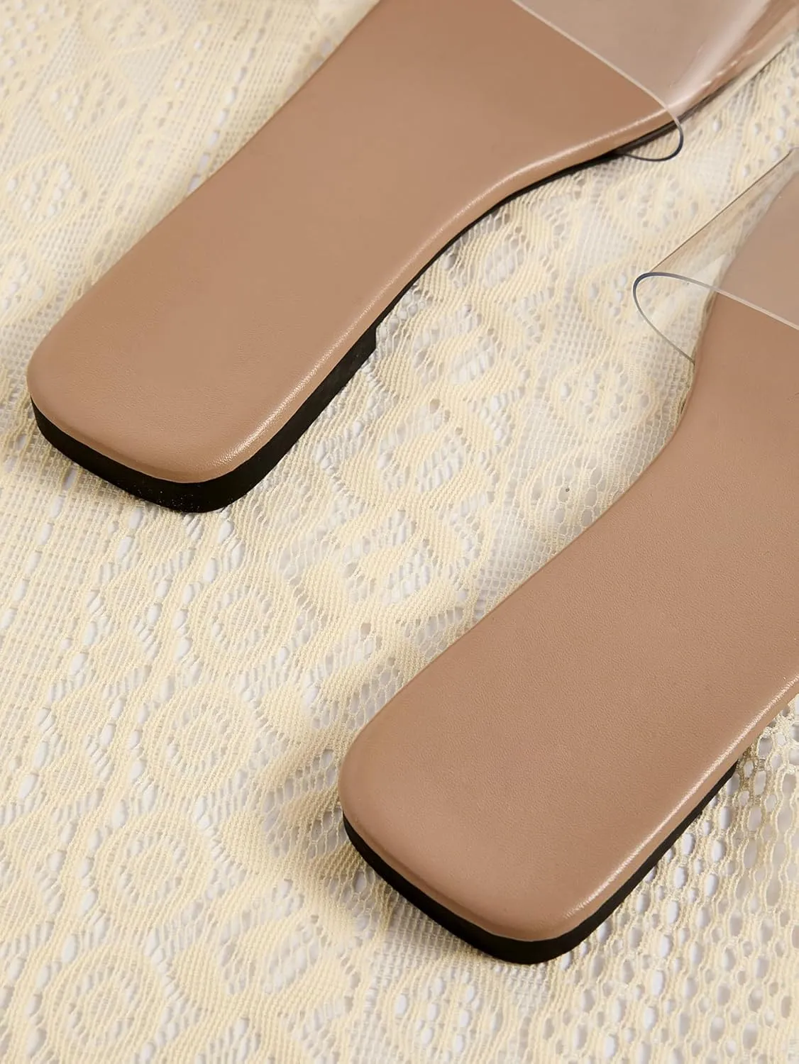GORGLITTER Clear Sandals Transparent Flat Sandals Dressy Open Toe Casual Slide Sandals