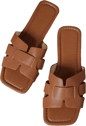 GORGLITTER Women's H Sandals Dressy Cross Strap Flat Sandals Open Toe Summer Beach Vacation Slide Sandals