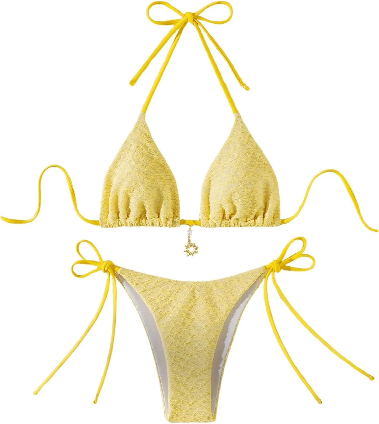 GORGLITTER Women's High Cut Thong String Bikini Sets Halter Triangle Tops Swimsuit Bathing Suit Beach Fashion 2025