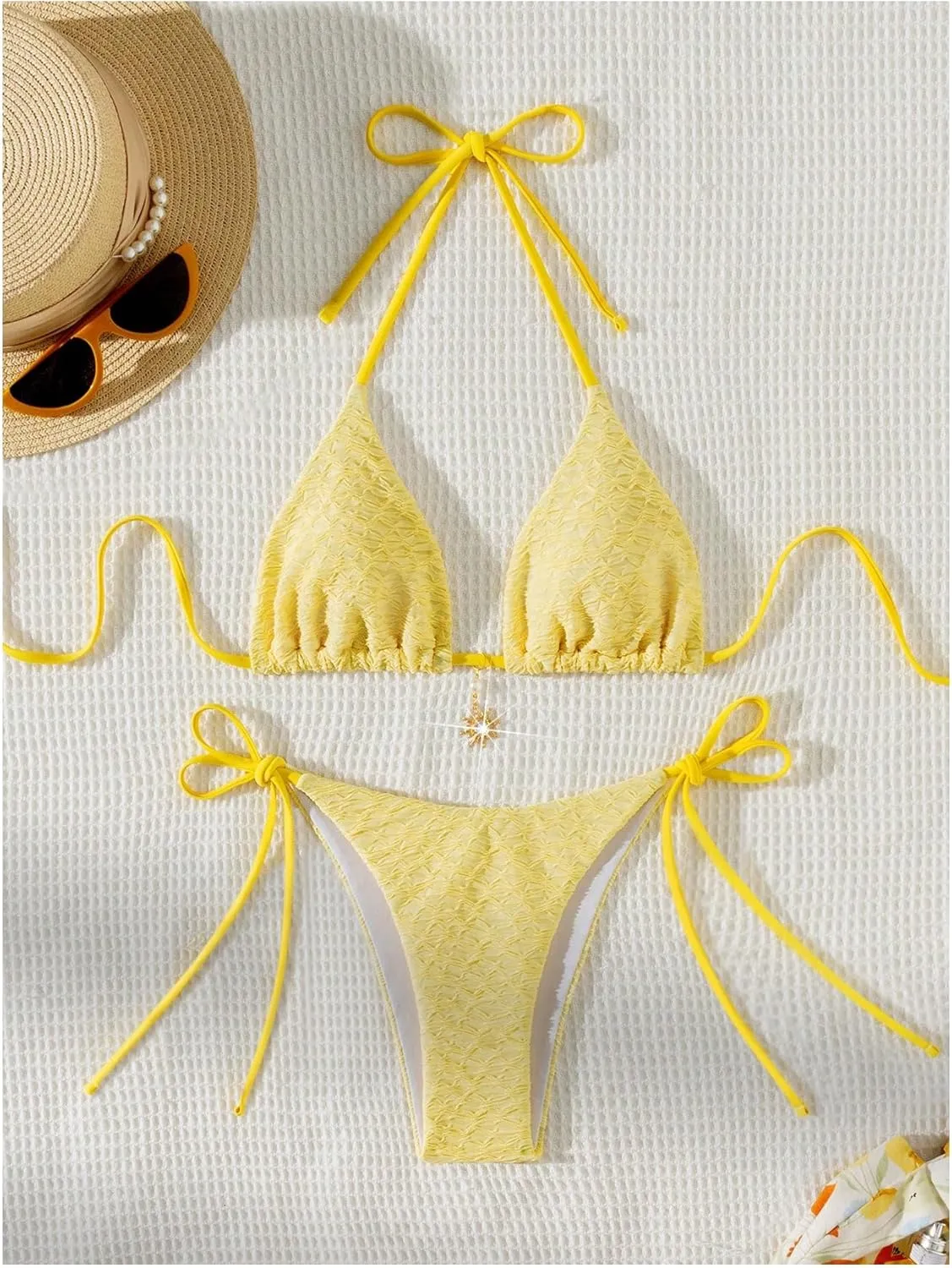 GORGLITTER Women's High Cut Thong String Bikini Sets Halter Triangle Tops Swimsuit Bathing Suit Beach Fashion 2025