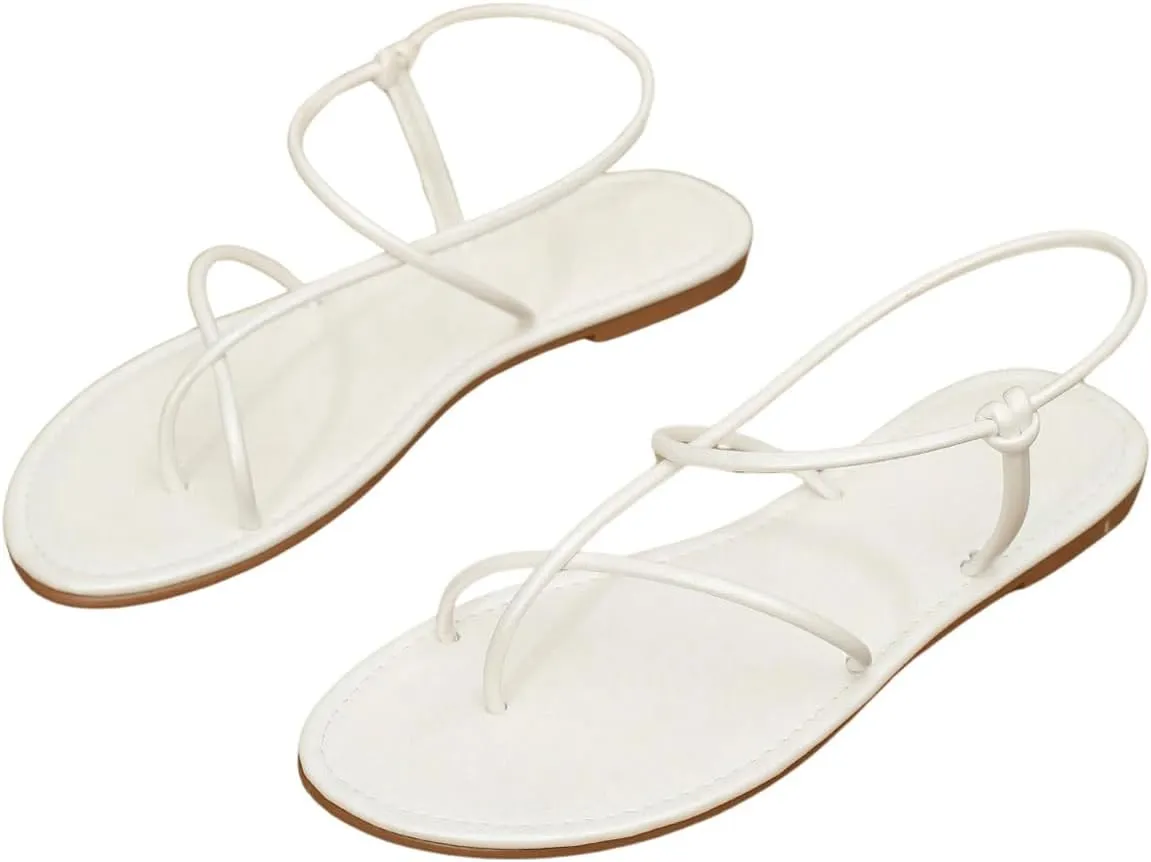 GORGLITTER Women's Metallic Strappy Flat Sandals Open Toe Dressy Summer Beach Thong Slides