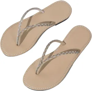 GORGLITTER Women's Rhinestone Flip Flops Beach Vacation Glitter Sparkly Flat Sandals Summer Open Toe Slides