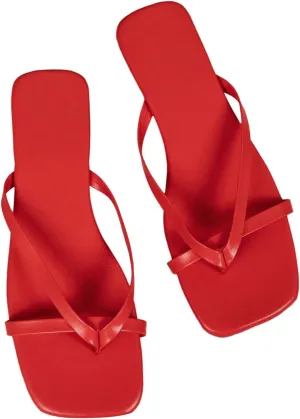 GORGLITTER Women's Strappy Square Toe Sandals Dressy Summer Cute Thong Sandals Flip Flops