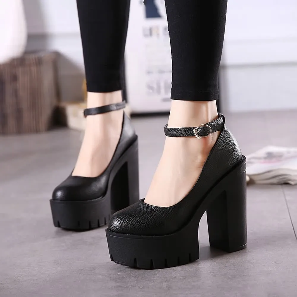 Gothic Ankle Strap Platform Pumps