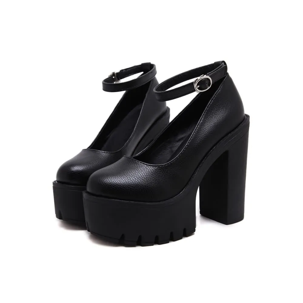 Gothic Ankle Strap Platform Pumps