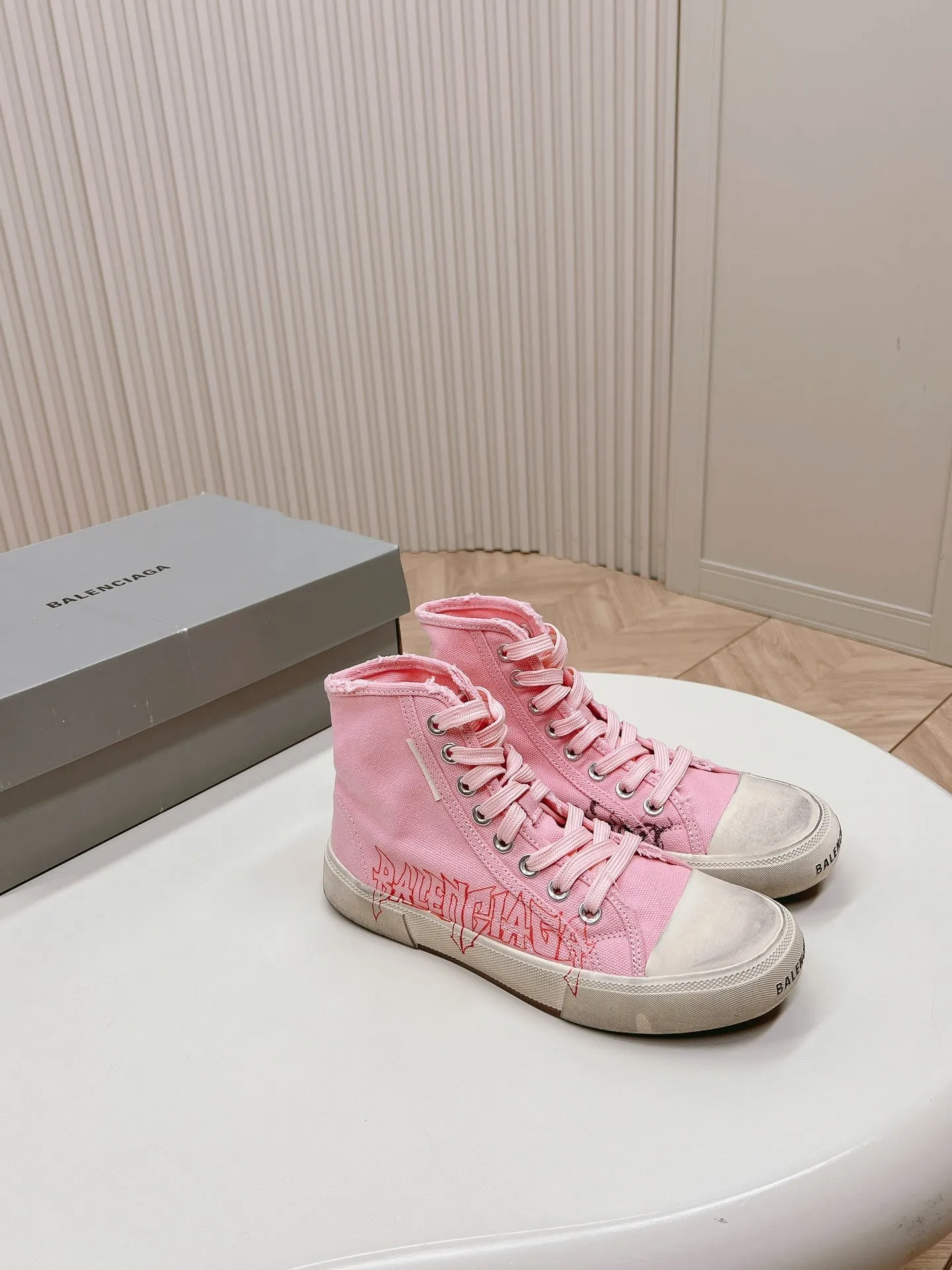GRAFFITI PINK Fast shipping HIGH-TOP IN CANVAS SNEAKERS Balanciaga Durable