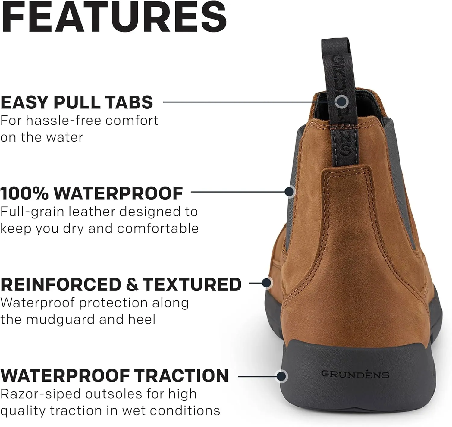 Grundéns Cloud Cover Leather Boots - Waterproof Ankle Rain Boot, Everyday Chelsea Boots, Durable Safety Toe Non Slip Work Shoe